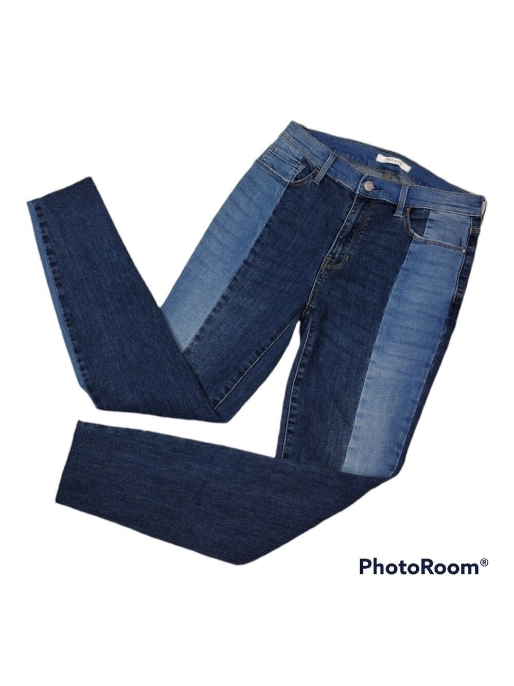 Pacsun Los Angeles Blue Medium Light Wash Color Block High Rise Raw Hem Jegging